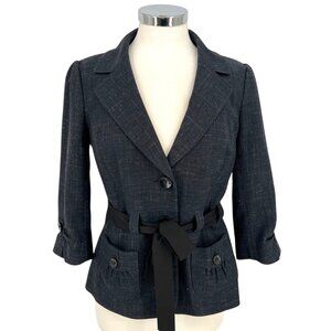 Classiques Entier Wool Linen Tie Waist Blazer Jacket Navy Blue Size 6